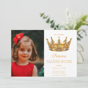 Picture Gold Princess Crown Fairytale Birthday Invitation