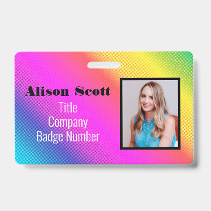 Picture ID Bright Neon Modern Rainbow Business Badge