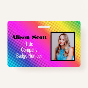 Picture ID Bright Neon Modern Rainbow Business ID Badge