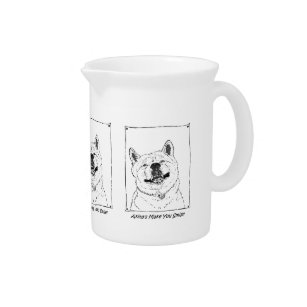 picture of funny cute akita smiling dog  pitcher