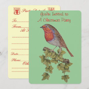 picture of ivy leaves and robin wildlife christmas invitation