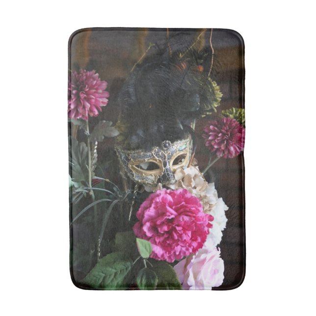 Picture of mask flowers and feathers bath mat (Front Vertical)