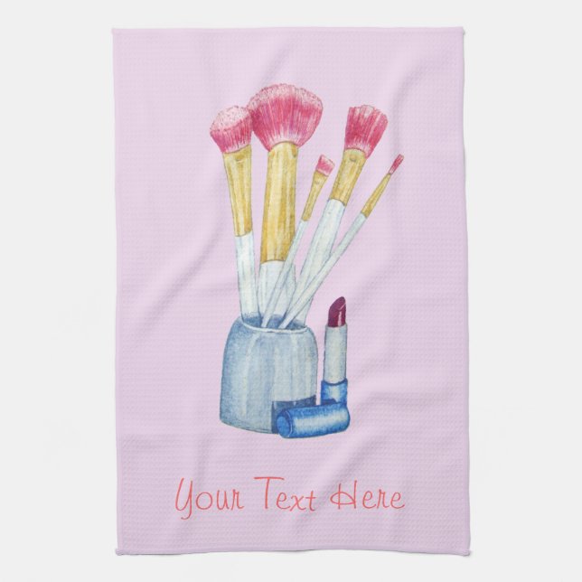 picture of pink make up brushes in holder tea towel (Vertical)