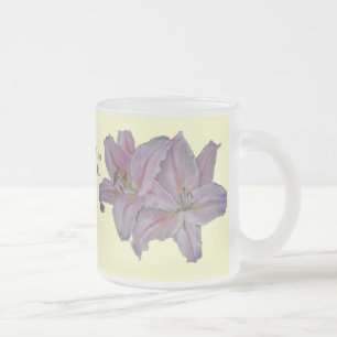 picture of pretty pink lily flowers floral frosted glass coffee mug