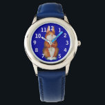 picture of smiling cute brown bunny rabbit kids watch<br><div class="desc">This original trendy blue kids watch has an illustration of a cute brown bunny rabbit on the watch face, the bunny looks great against the blue background of the the watch face and the white numbers are bold enough for anyone to see. This trendy watch also has a matching blue...</div>