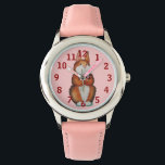 picture of smiling cute brown bunny rabbit watch<br><div class="desc">This original trendy girlie pink kids watch has an illustration of a cute brown bunny rabbit on the watch face, the bunny looks great against the pink background of the the watch face and the redish brown numbers are bold enough for anyone to see. The pretty pink watch also has...</div>