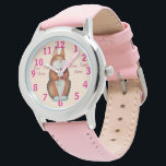 picture of smiling cute brown bunny rabbit watch<br><div class="desc">This original trendy kids watch has an illustration of a cute brown bunny rabbit on the watch face, the bunny really stands out against the blue background of the the watch face and the numbers are bold enough for anyone to see. This trendy watch also has a matching strap. The...</div>