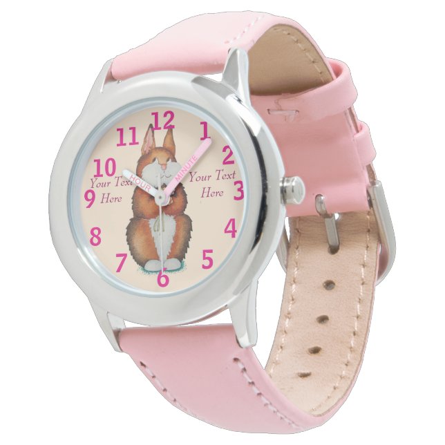 picture of smiling cute brown bunny rabbit watch (Angled)
