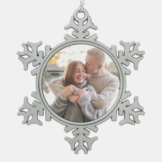 Picture-Perfect Photo Christmas Snowflake Design Snowflake Pewter Christmas Ornament (Front)