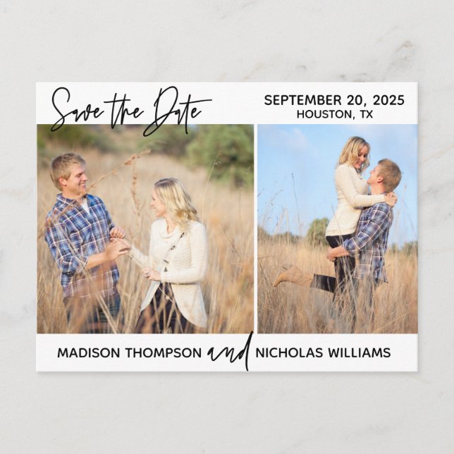 Picture Save The Date Postcard, Two Photos Postcard (Front)