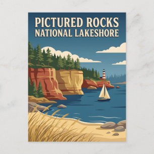 Pictured Rocks Michigan Lakeshore Vintage Poster Postcard