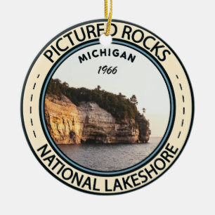 Pictured Rocks National Lakeshore Michigan Badge Ceramic Tree Decoration