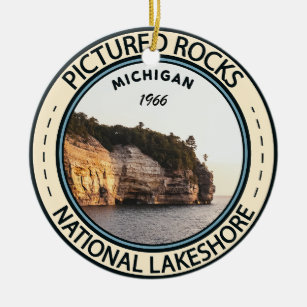 Pictured Rocks National Lakeshore Michigan Badge Ceramic Tree Decoration
