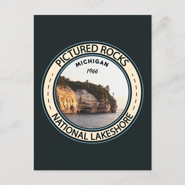 Pictured Rocks National Lakeshore Michigan Badge Postcard (Front)