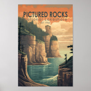Pictured Rocks National Lakeshore Travel Vintage Poster