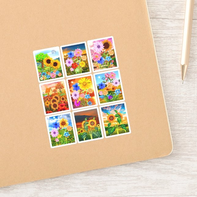 Pictures of Flowers - Kawaii Spring Stickers (sunflower and wildflower planner stickers, cute teacher appreciation gift stickers)