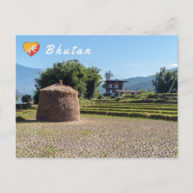 Picturesque agricultural landscape in rural Bhutan Postcard (Front)