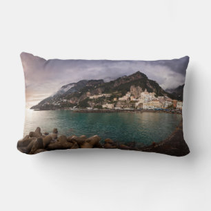 Picturesque Amalfi Coast, Italy Seaside Town Lumbar Cushion