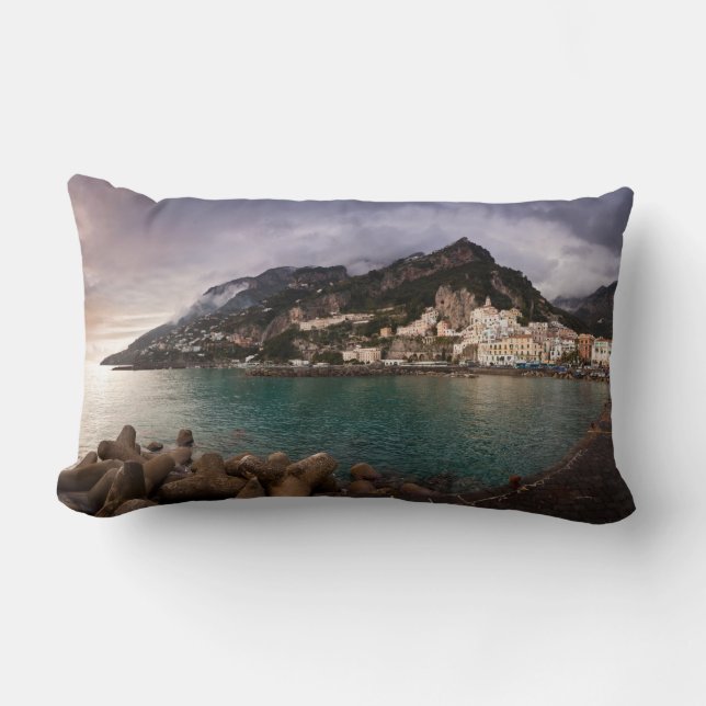 Picturesque Amalfi Coast, Italy Seaside Town Lumbar Cushion (Front)