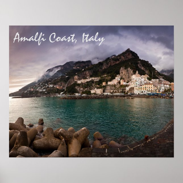 Picturesque Amalfi Coast, Italy Seaside Town Poster (Front)