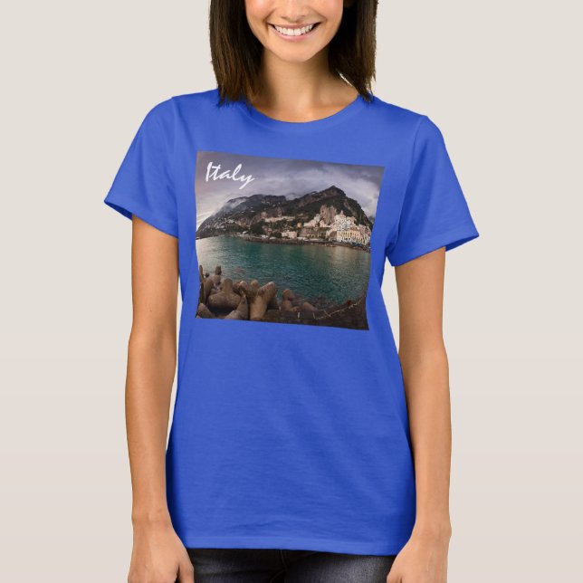 Picturesque Amalfi Coast, Italy Seaside Town T-Shirt (Front)
