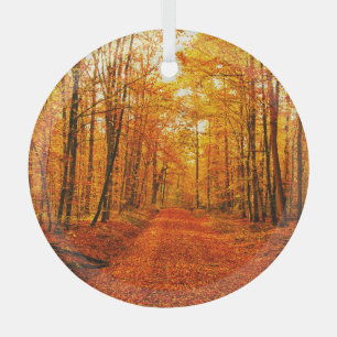 Picturesque Autumn Way Landscape Glass Tree Decoration