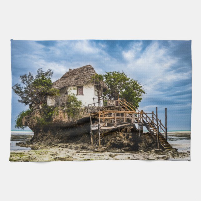 Picturesque house on a tropical coral outcrop tea towel (Horizontal)