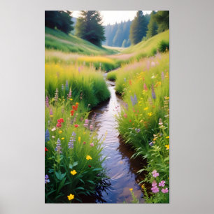 Picturesque Landscape Forest Stream Nature Scenery Poster