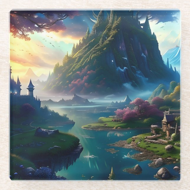 Picturesque Landscape Four Glass Coaster (Front)