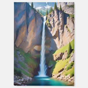 Picturesque Landscape Mountains Waterfall Nature Magnet