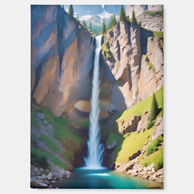 Picturesque Landscape Mountains Waterfall Nature Magnet (Front)
