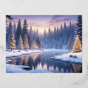 Picturesque Landscape Mountains Winter Nature Calm Foil Holiday Postcard