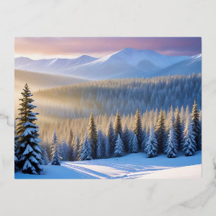 Picturesque Landscape Mountains Winter Nature Calm Foil Holiday Postcard
