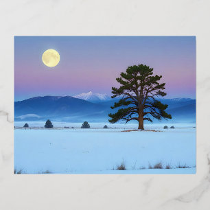 Picturesque Landscape Winter Moon Nature Tranquil Foil Holiday Postcard