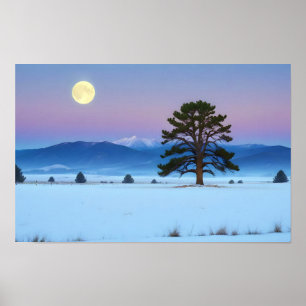 Picturesque Landscape Winter Moon Nature Tranquil Poster
