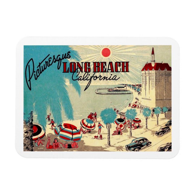 Picturesque Long Beach, California Vintage Postcar Magnet (Horizontal)