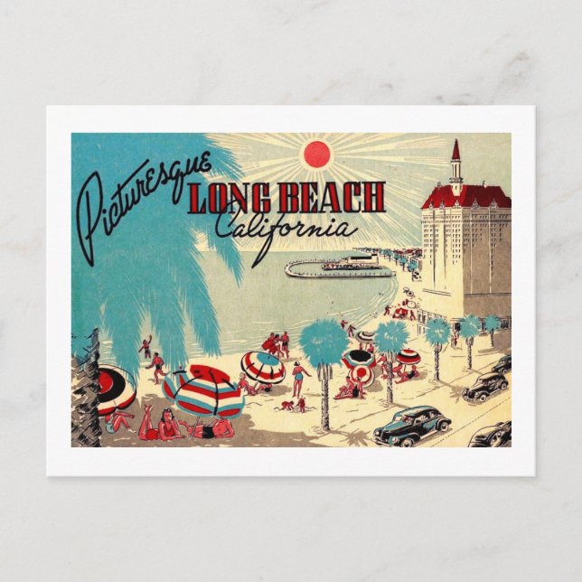 Picturesque Long Beach, California Vintage Postcard (Front)