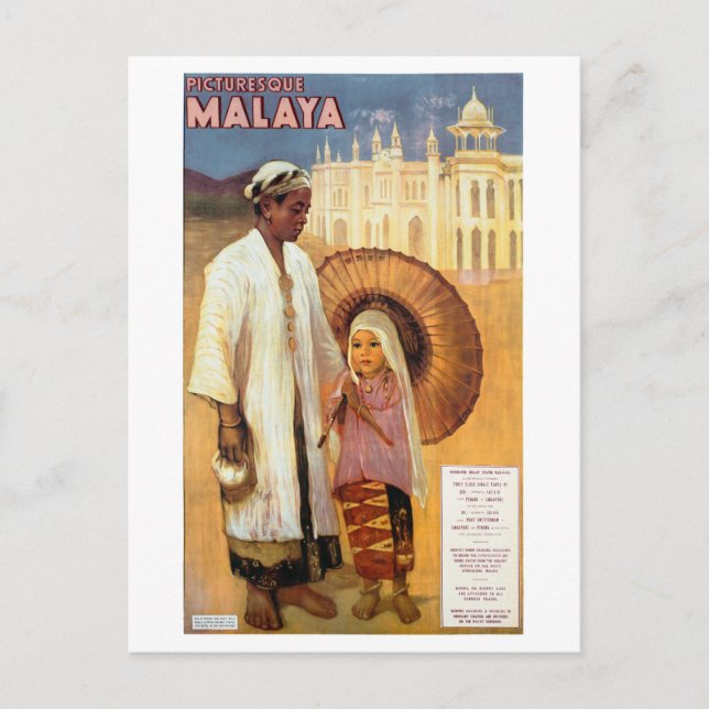 Picturesque Malaya Restored Vintage Travel Poster Postcard (Front)