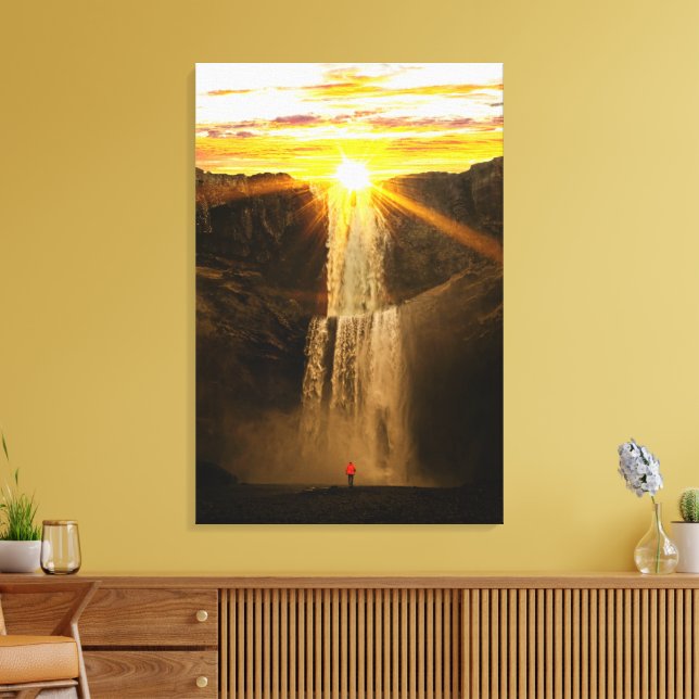 Picturesque Nature - Waterfall During Sunset Canvas Print (Insitu(LivingRoom))