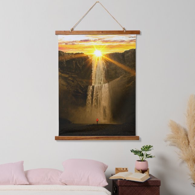 Picturesque Nature - Waterfall During Sunset Hanging Tapestry (Bedroom)