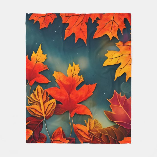 Picturesque Rustic Autumn Maple Leaves Fleece Blanket (Front)