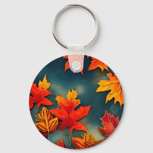 Picturesque Rustic Autumn Maple Leaves Key Ring