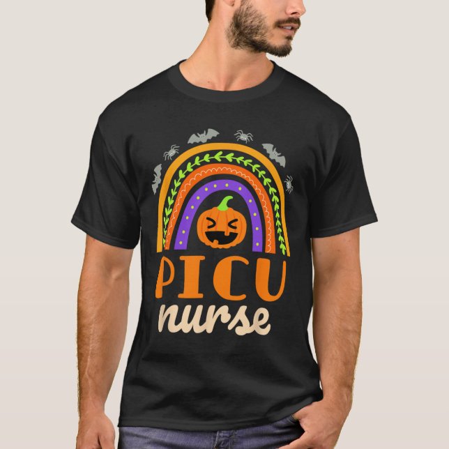PICU Nurse Halloween Pumpkin Rainbow Paediatrics I T-Shirt (Front)