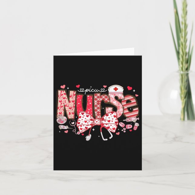 Picu Nurse Stethoscope Coquette Bow Heart Valentin Card (Front)