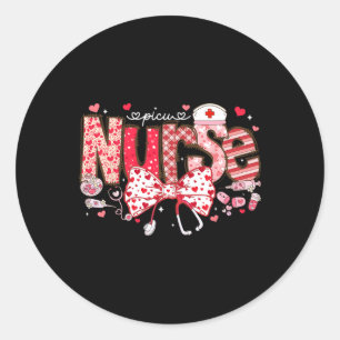 Picu Nurse Stethoscope Coquette Bow Heart Valentin Classic Round Sticker