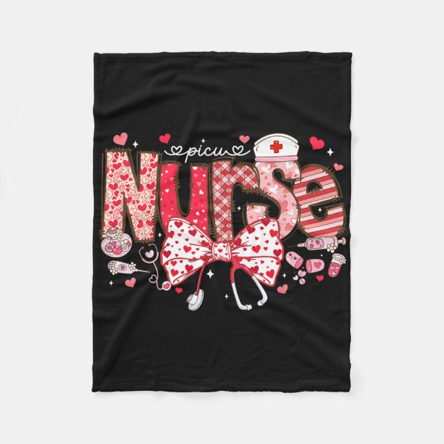 Picu Nurse Stethoscope Coquette Bow Heart Valentin Fleece Blanket (Front)
