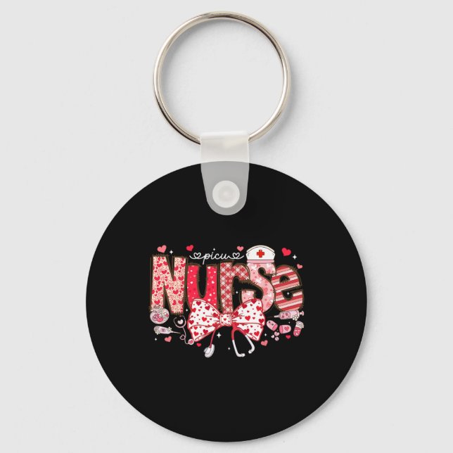 Picu Nurse Stethoscope Coquette Bow Heart Valentin Key Ring (Front)