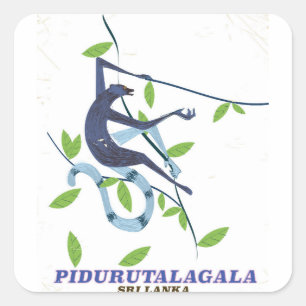 Pidurutalagala Sri Lanka travel poster. Square Sticker