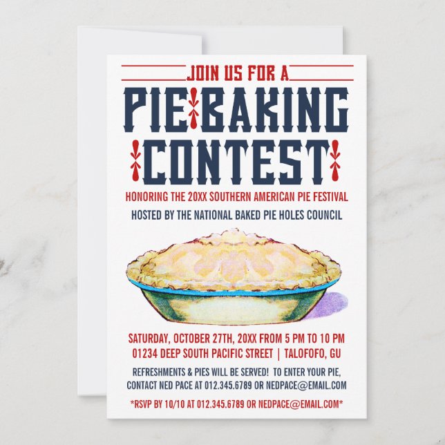 Pie Baking Contest Invitations (Front)