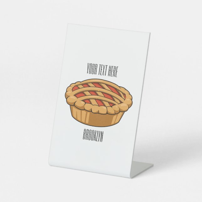 Pie cartoon illustration  pedestal sign (Front)